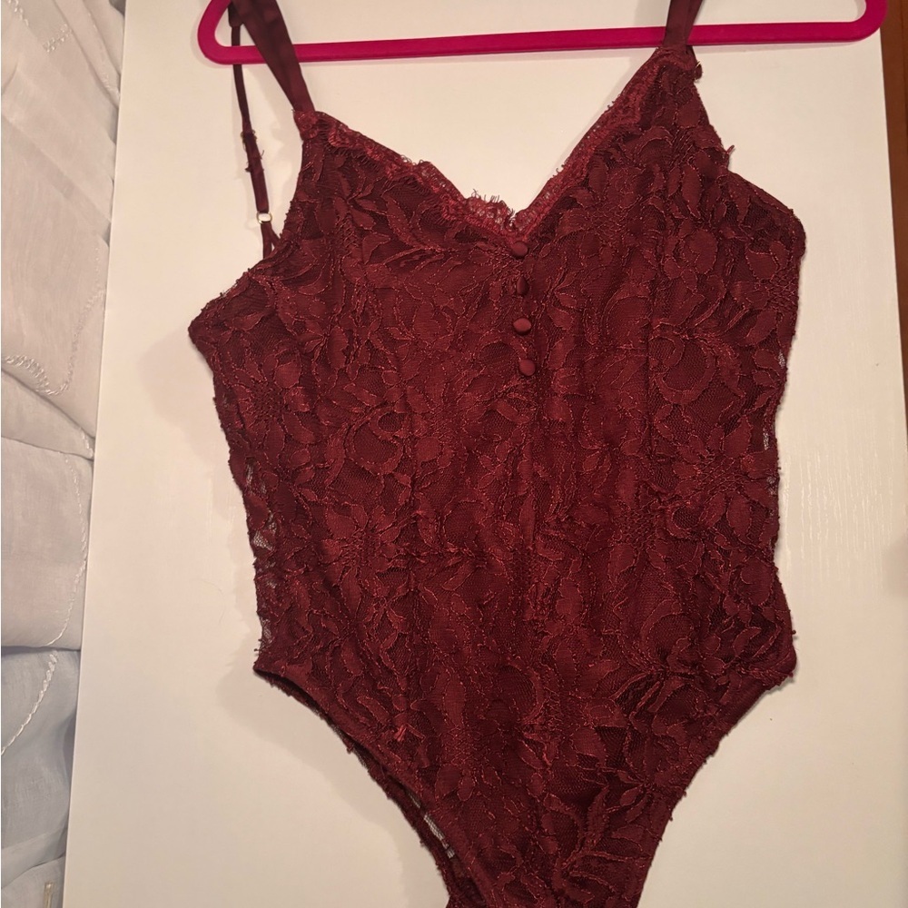 Burgundy Red Lace Bodysuit - Picture 4 of 9
